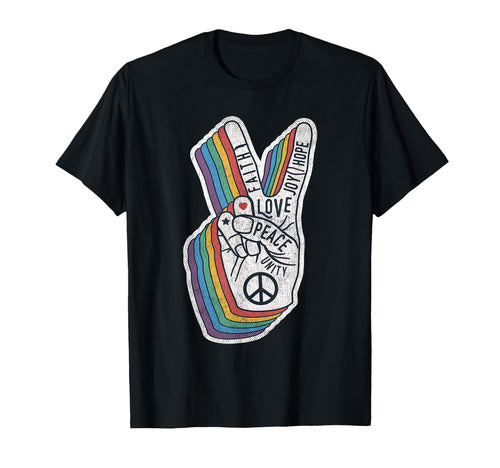 Distressed Rainbow Peace Hand Sign 60S 70S T-Shirt - Unique Graphic Unisex - T-Shirt, Sweatshirt, Hoodie