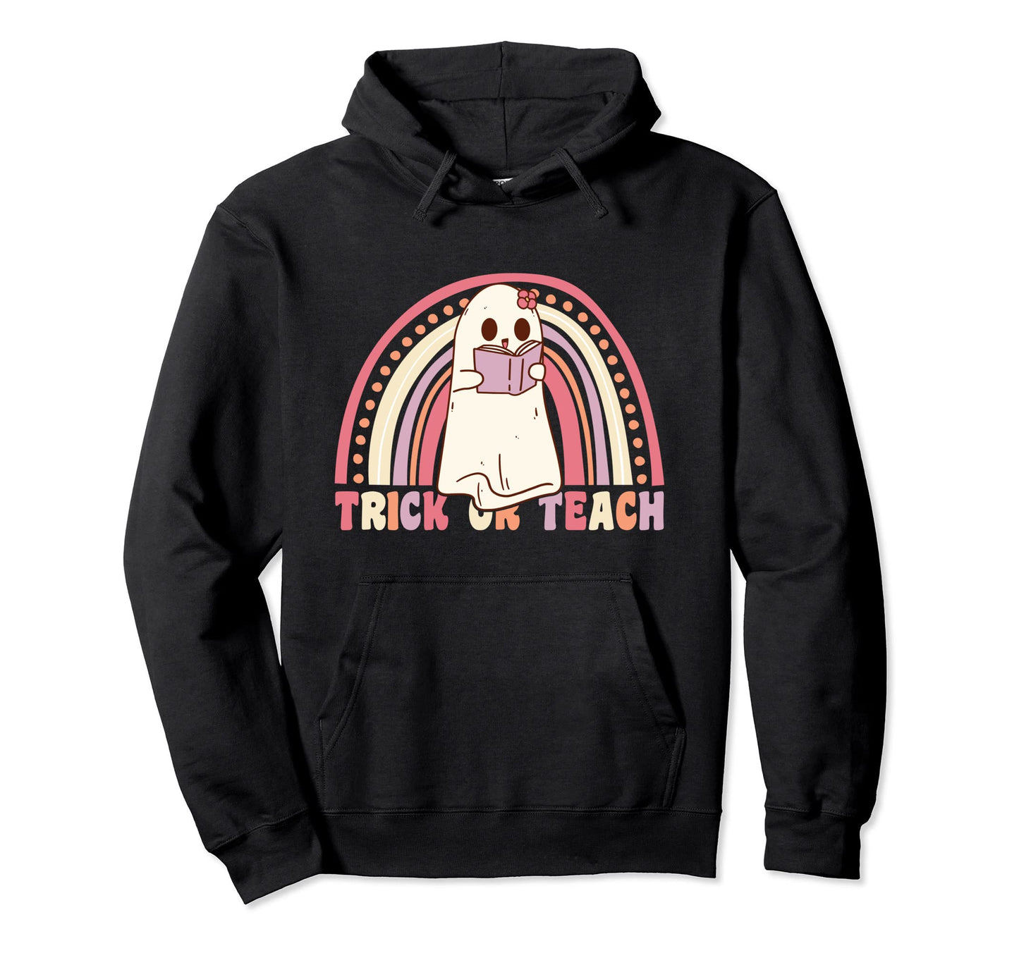 Trick Or Teach Groovy Ghost Rainbow Hoodie - Custom Art Print Men Women - T-Shirt, Sweatshirt, Hoodie