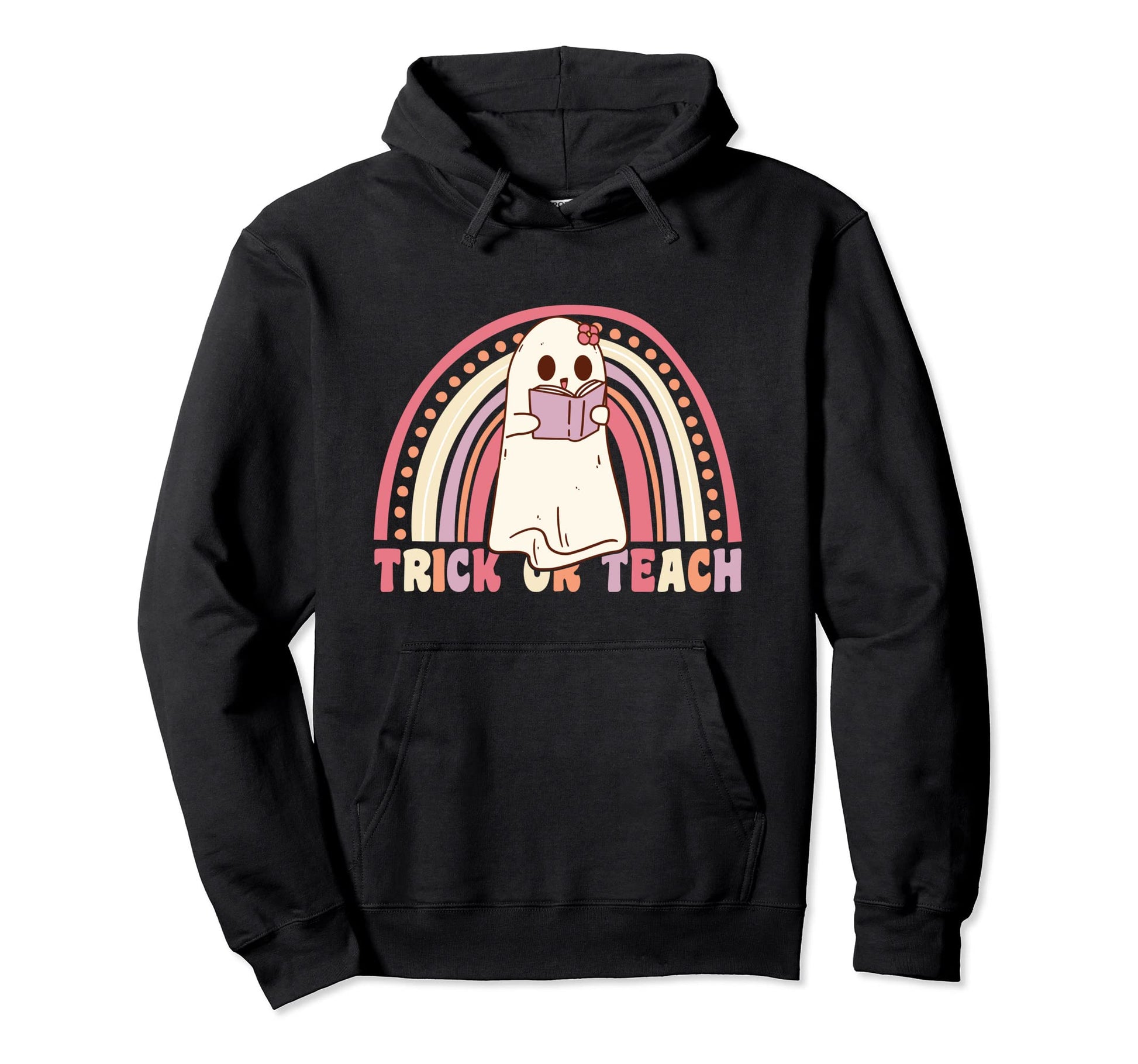 Trick Or Teach Groovy Ghost Rainbow Hoodie - Custom Art Print Men Women - T-Shirt, Sweatshirt, Hoodie