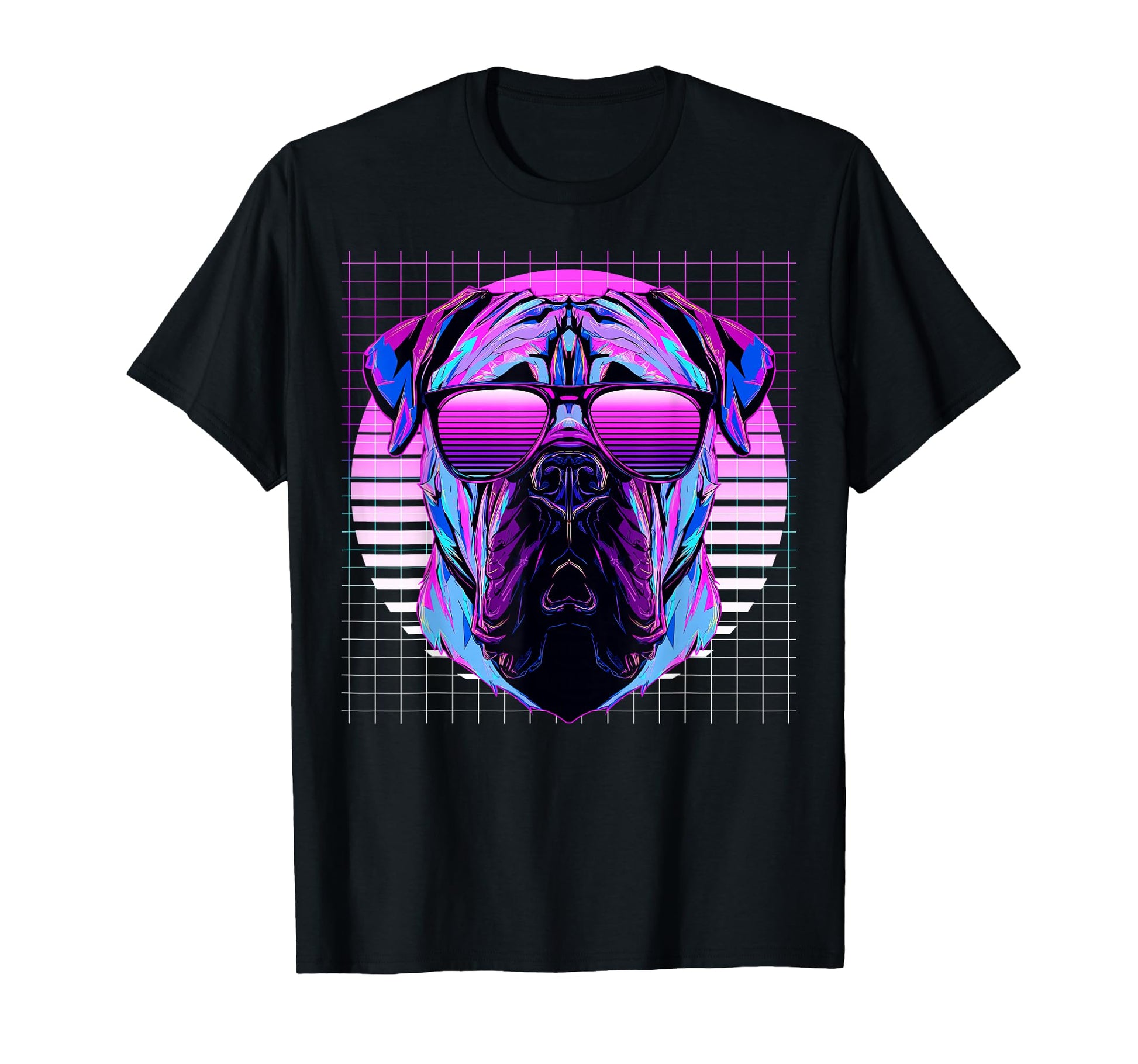 Mastiff Sunglasses Dog Vaporwave T-Shirt - Novelty Apparel for Adults - T-Shirt, Sweatshirt, Hoodie