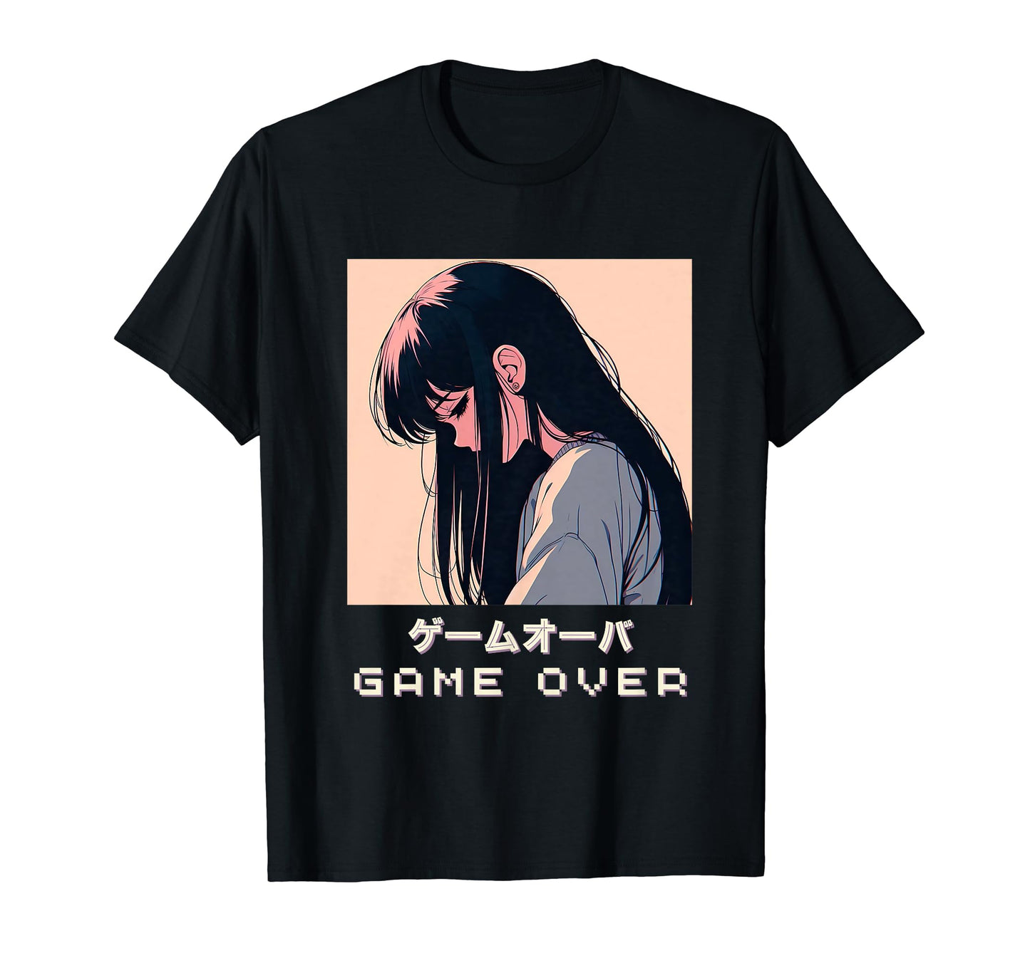 90S Japanese Sad Anime Game Over T-Shirt - Aesthetic Graphic Unisex - T-Shirt, Sweatshirt, Hoodie