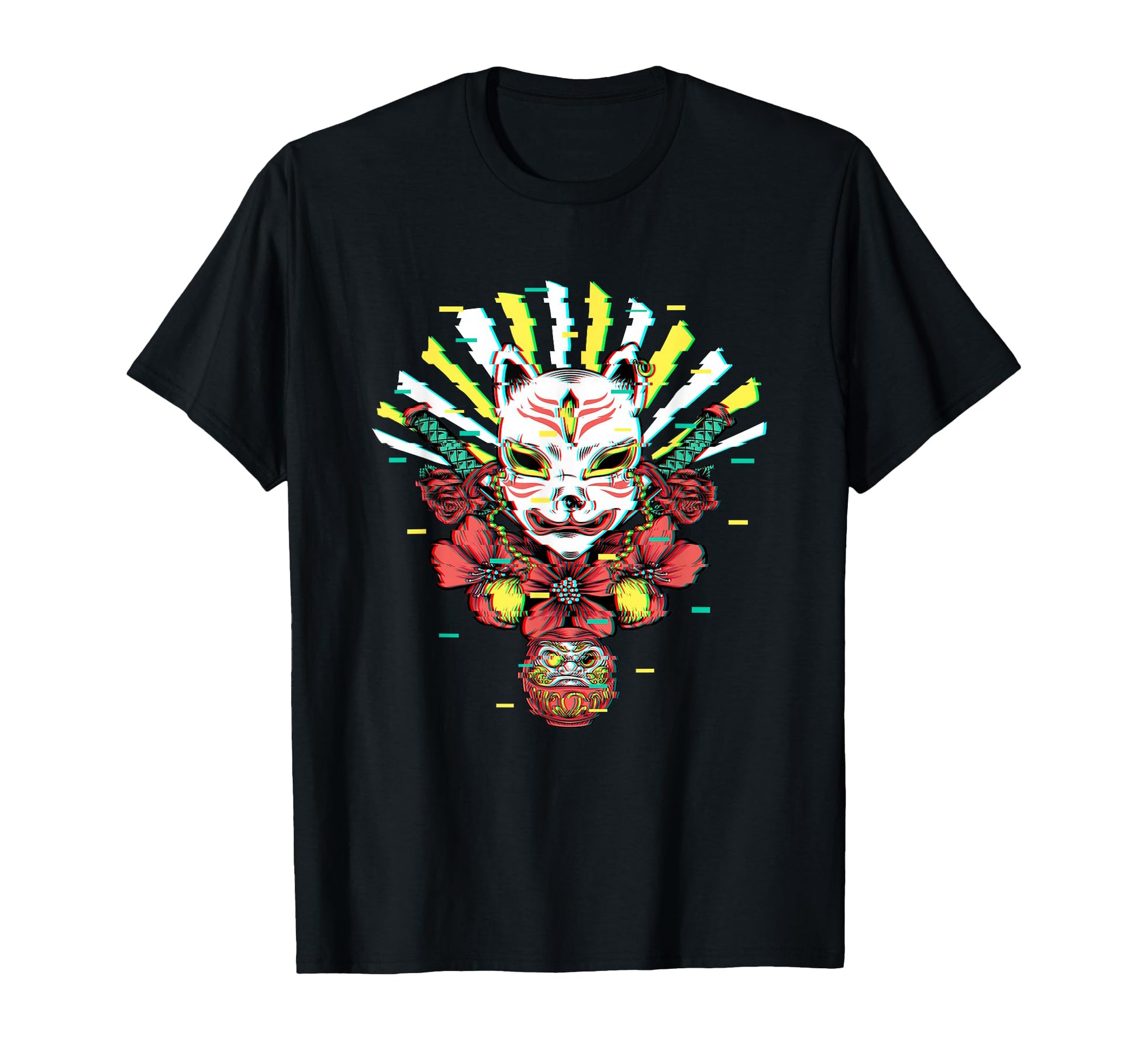 Kitsune Fox Mask Vaporwave Yokai Daruma T-Shirt - Graphic Print Men Women - T-Shirt, Sweatshirt, Hoodie