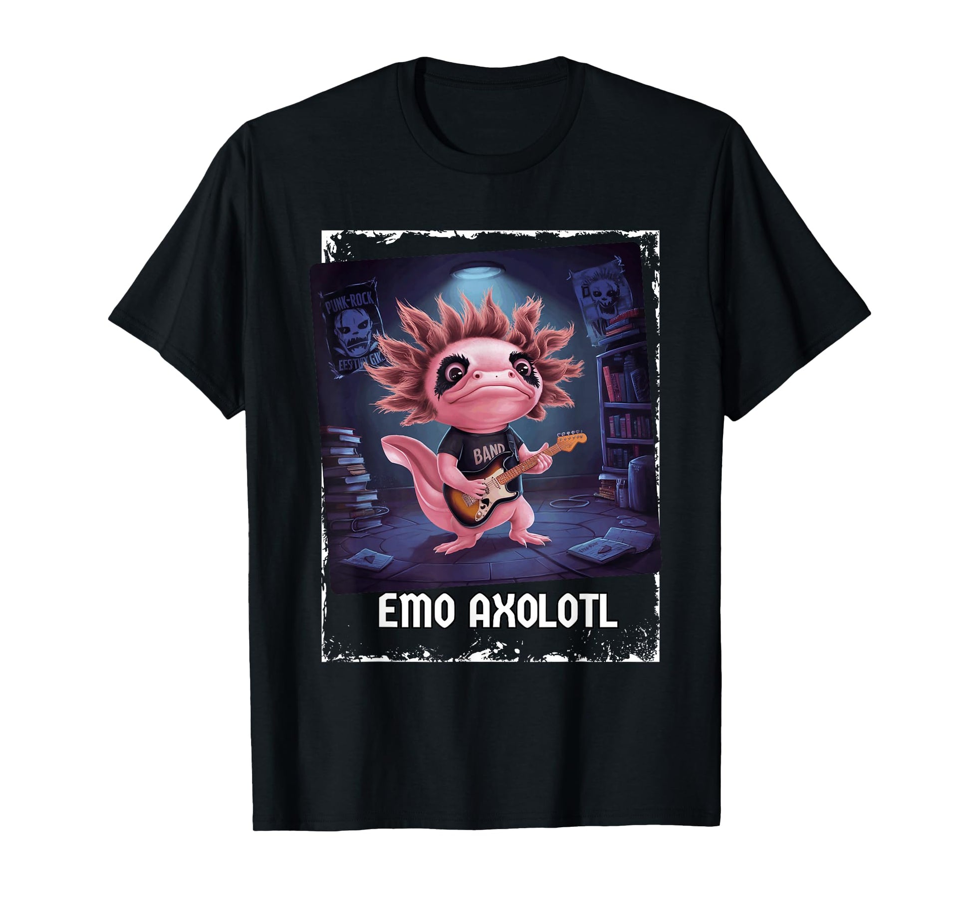 Emo Axolotl Punk Rock Funny Music Lover T-Shirt - Custom Art Print Unisex - T-Shirt, Sweatshirt, Hoodie