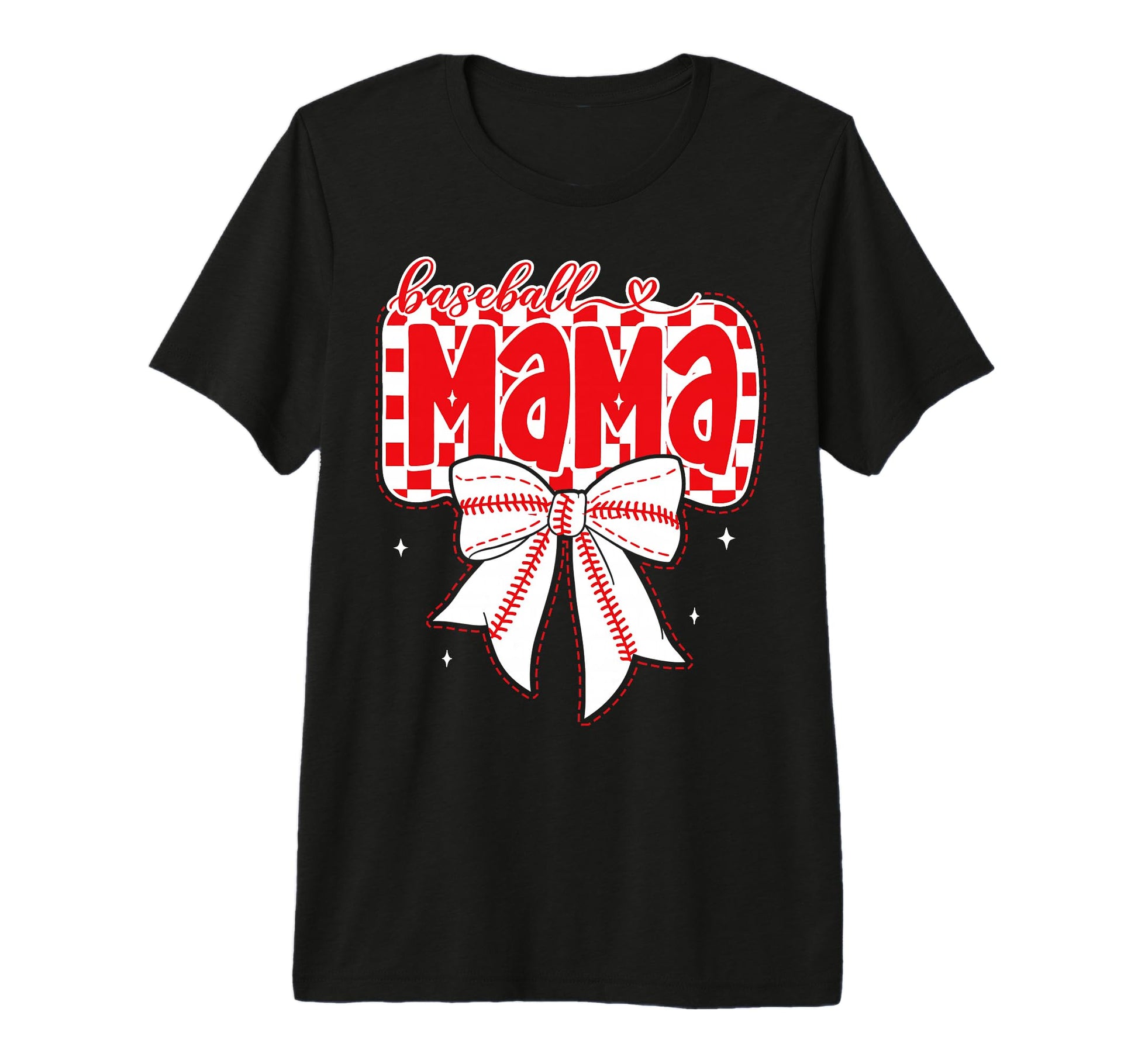 Baseball Mama Coquette Bow Checker T-Shirt - Streetwear Style for Adults - T-Shirt, Sweatshirt, Hoodie