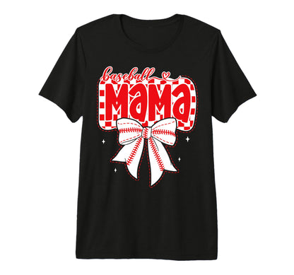 Baseball Mama Coquette Bow Checker T-Shirt - Streetwear Style for Adults - T-Shirt, Sweatshirt, Hoodie
