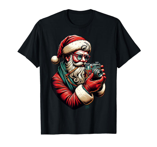 Hipster Santa Holding Camera T-Shirt - Aesthetic Graphic Men Women - T-Shirt, Sweatshirt, Hoodie