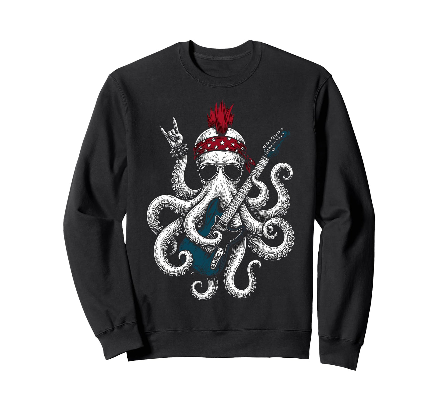 Funny Octopus Playing Guitar Usa Sweatshirt - Custom Art Print Men Women - T-Shirt, Sweatshirt, Hoodie