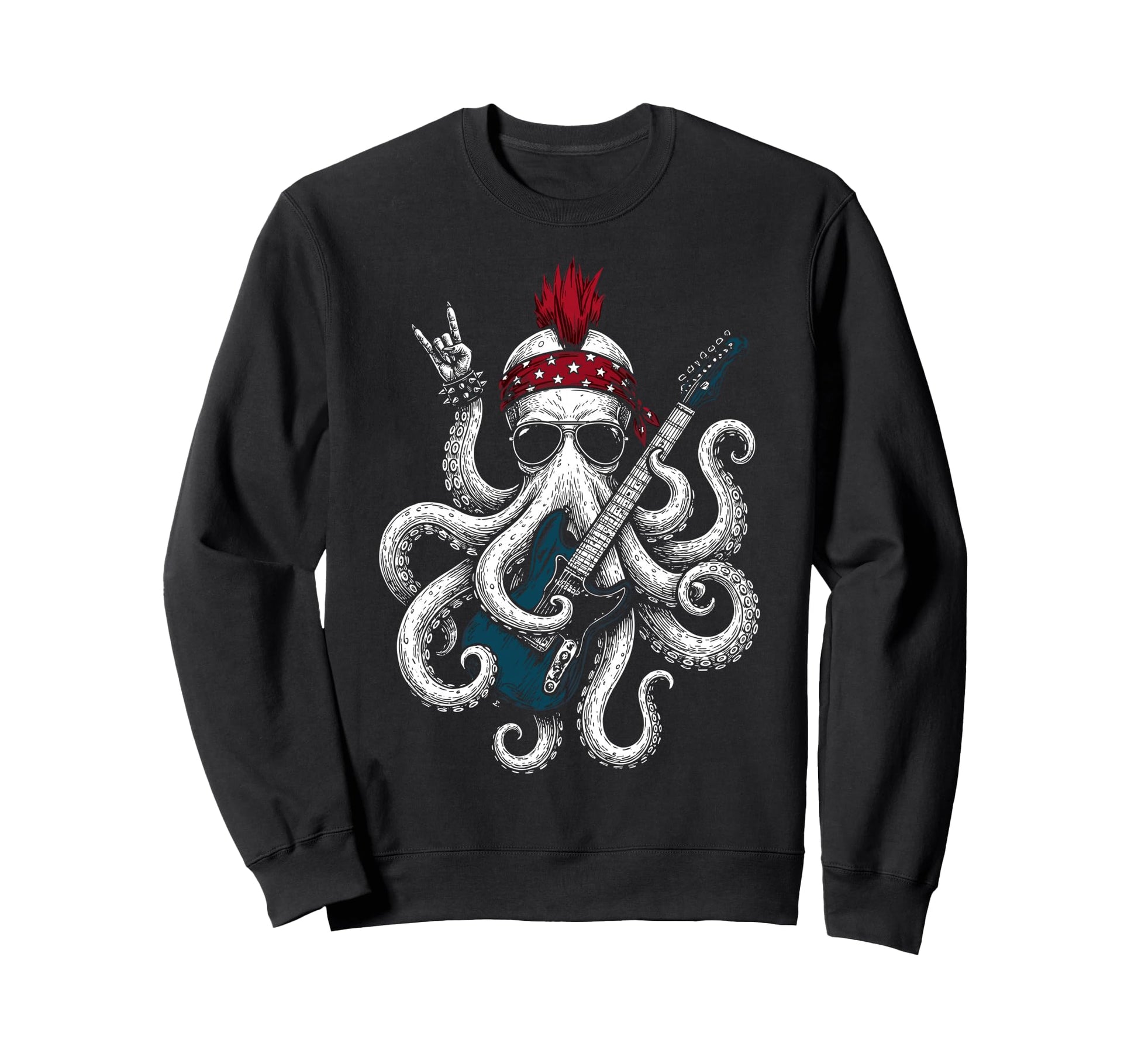 Funny Octopus Playing Guitar Usa Sweatshirt - Custom Art Print Men Women - T-Shirt, Sweatshirt, Hoodie