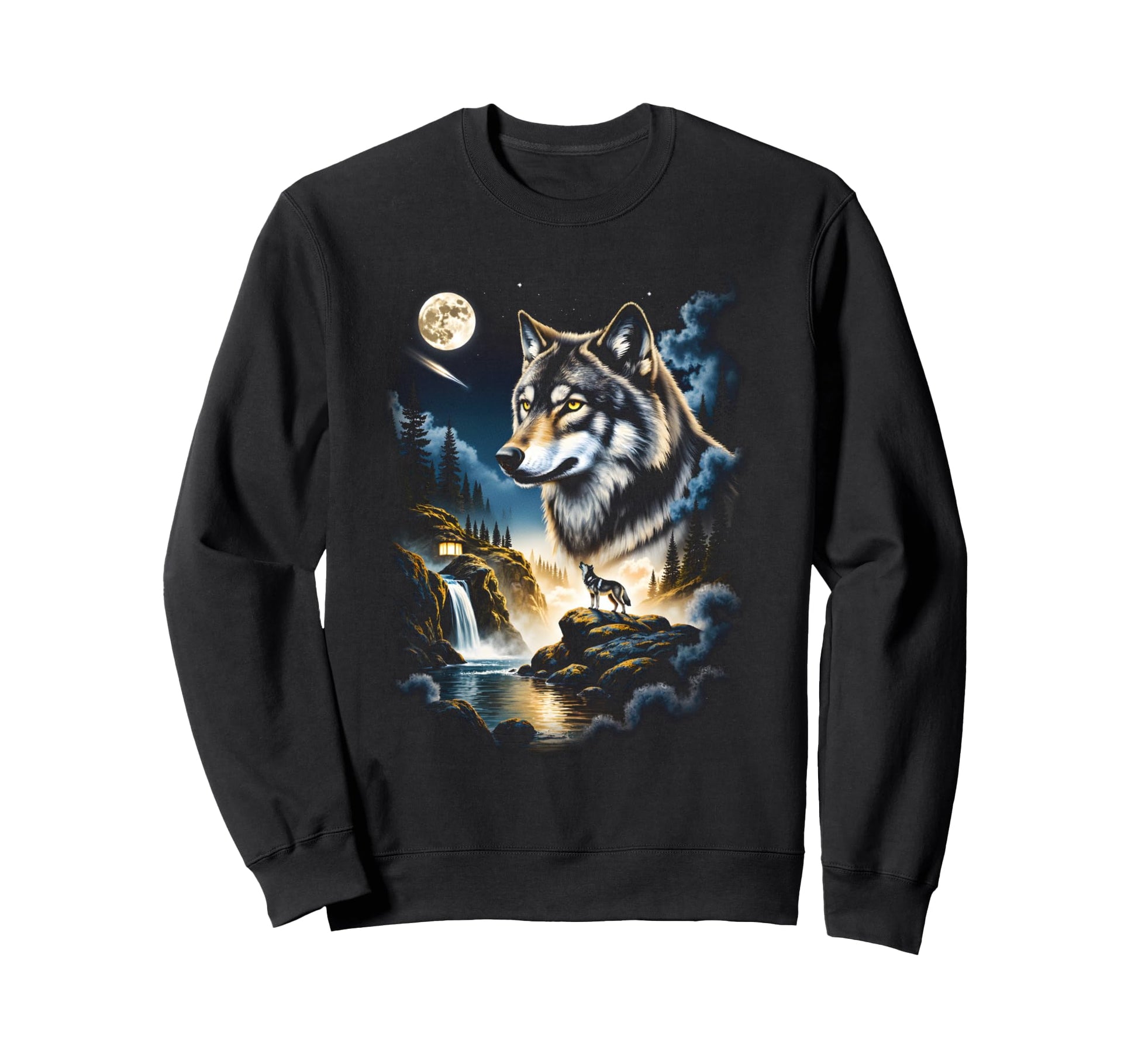 Grunge Howling Wolf 90S Nature Galaxy Sweatshirt - Aesthetic Graphic Unisex - T-Shirt, Sweatshirt, Hoodie