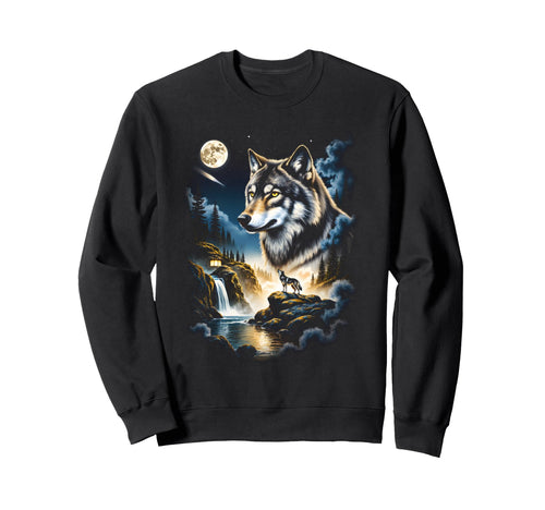 Grunge Howling Wolf 90S Nature Galaxy Sweatshirt - Aesthetic Graphic Unisex - T-Shirt, Sweatshirt, Hoodie