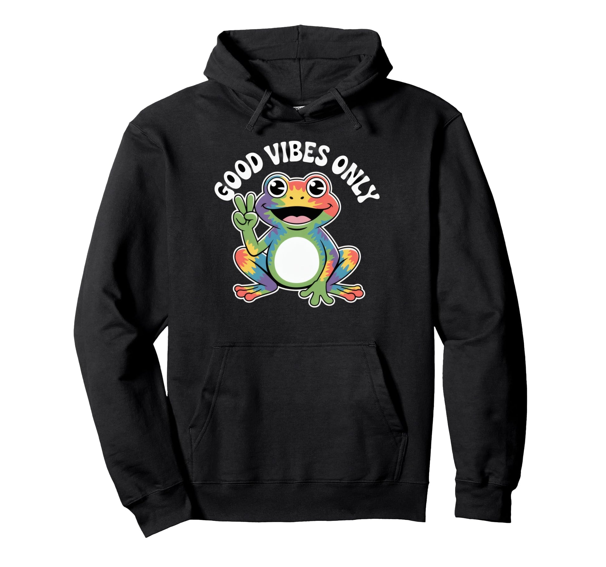 Good Vibes Only Rainbow Frog Hoodie - Casual Everyday Wear Men Women - T-Shirt, Sweatshirt, Hoodie