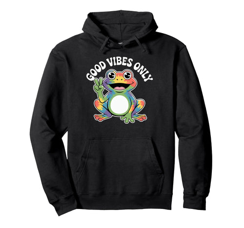 Good Vibes Only Rainbow Frog Hoodie - Casual Everyday Wear Men Women - T-Shirt, Sweatshirt, Hoodie
