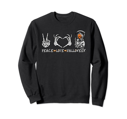 Halloween Skeleton Peace Love Sweatshirt - Aesthetic Graphic for Adults - T-Shirt, Sweatshirt, Hoodie