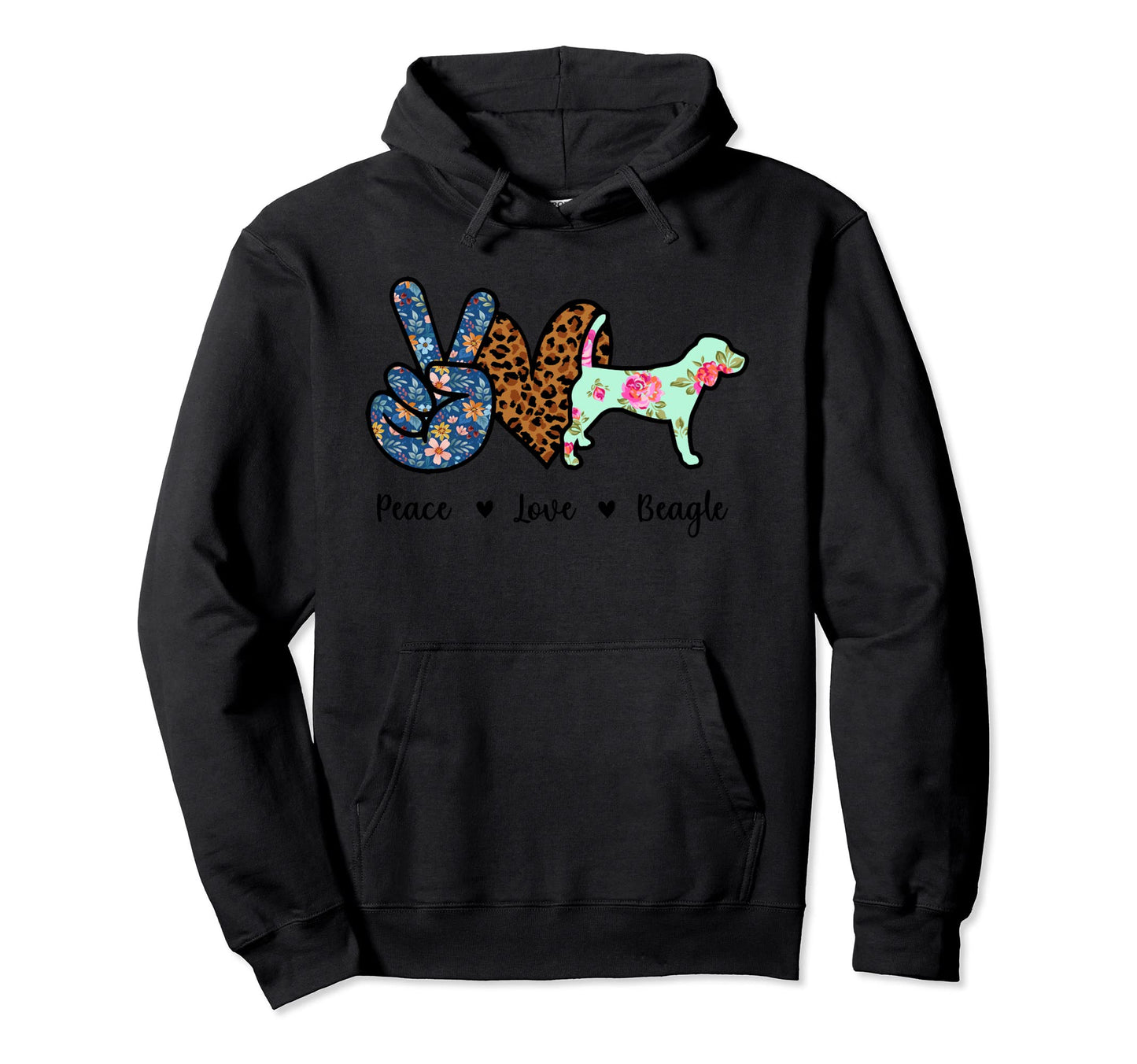 Peace Love Beagle Dog Leopard Hoodie - Aesthetic Graphic Unisex - T-Shirt, Sweatshirt, Hoodie