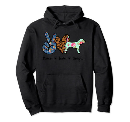 Peace Love Beagle Dog Leopard Hoodie - Aesthetic Graphic Unisex - T-Shirt, Sweatshirt, Hoodie