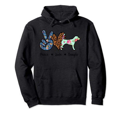 Peace Love Beagle Dog Leopard Hoodie - Aesthetic Graphic Unisex - T-Shirt, Sweatshirt, Hoodie