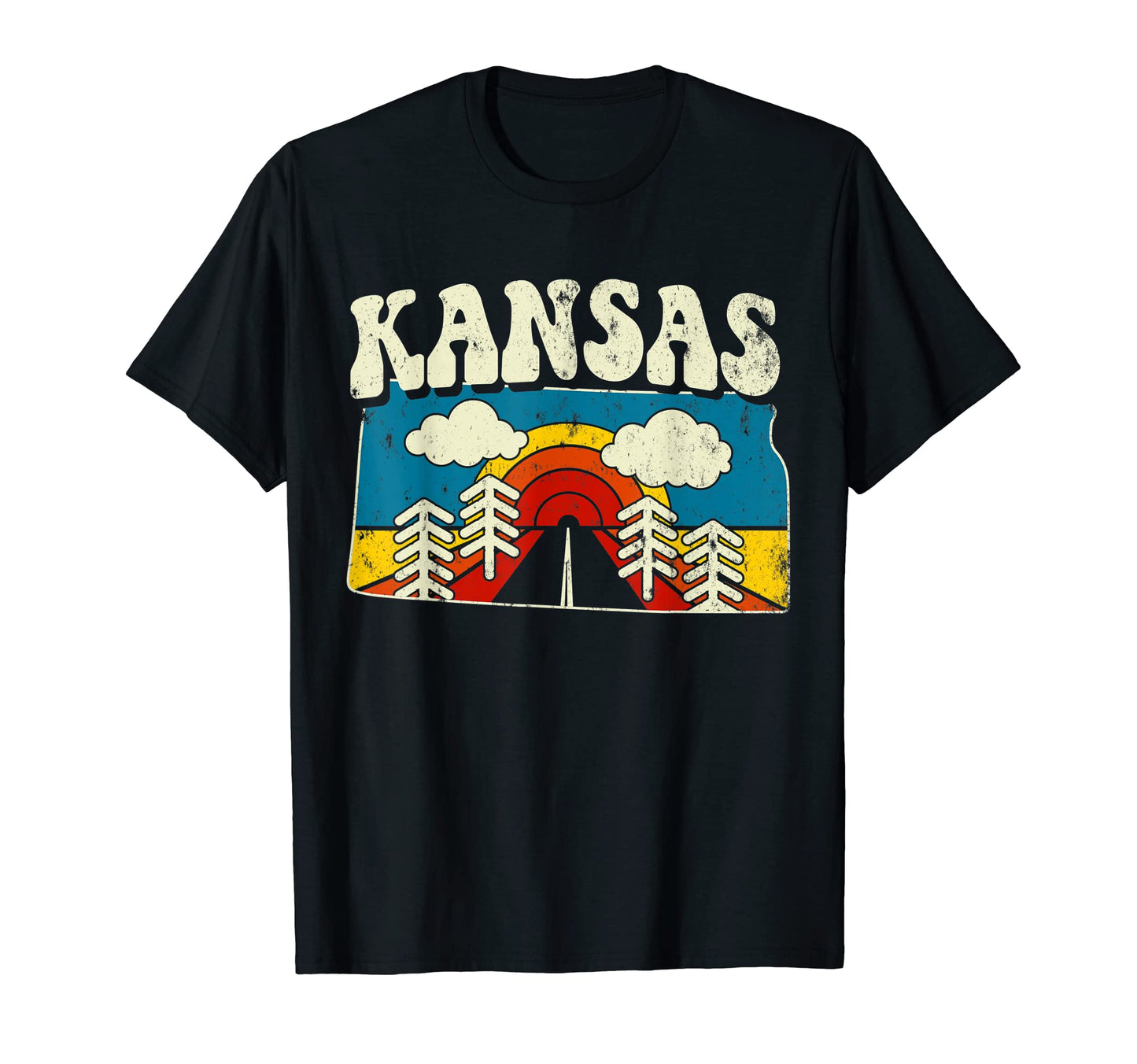 Kansas State Rainbow Hippie 70S Map T-Shirt - Minimalist Print for Adults - T-Shirt, Sweatshirt, Hoodie