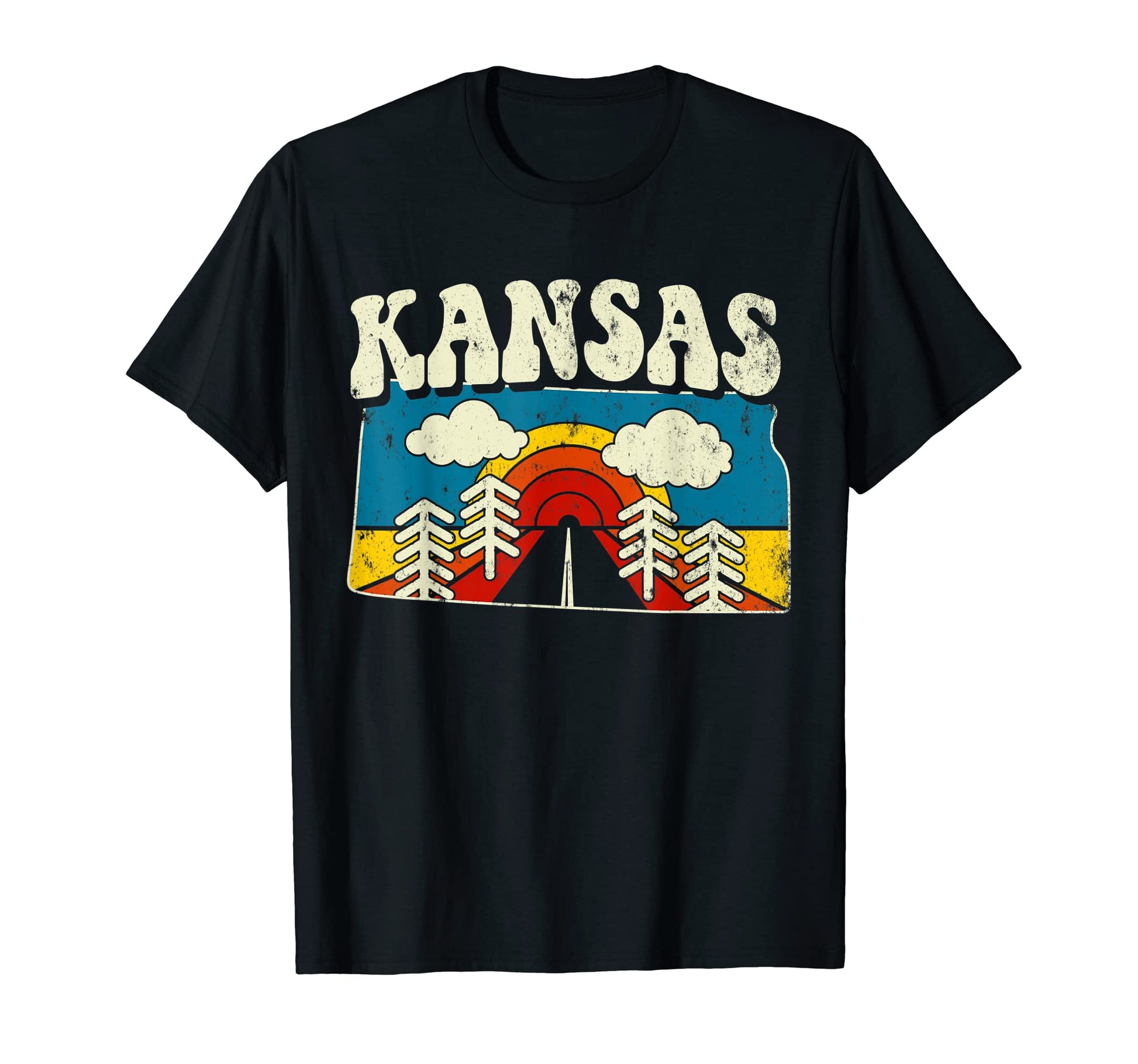 Kansas State Rainbow Hippie 70S Map T-Shirt - Minimalist Print for Adults - T-Shirt, Sweatshirt, Hoodie