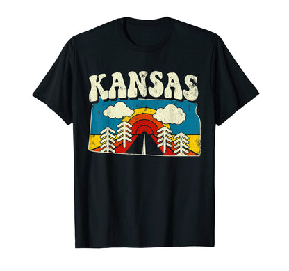Kansas State Rainbow Hippie 70S Map T-Shirt - Minimalist Print for Adults - T-Shirt, Sweatshirt, Hoodie
