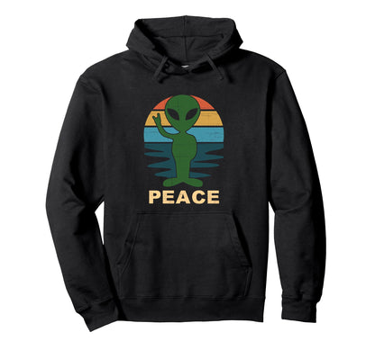 Funny Alien Peace Sign Anti War Love Peace Hoodie - Novelty Apparel Unisex - T-Shirt, Sweatshirt, Hoodie