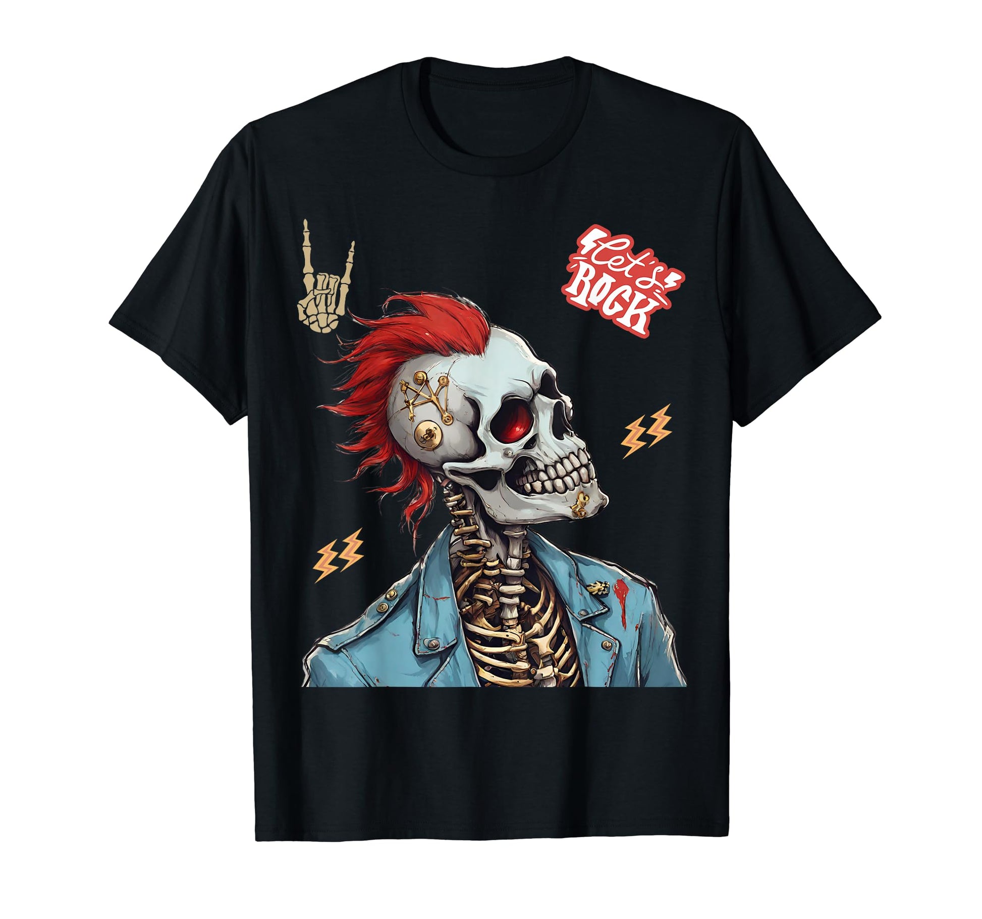Lets Rock Skeleton Rocker Music Skull T-Shirt - Novelty Apparel Unisex - T-Shirt, Sweatshirt, Hoodie