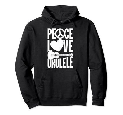 Peace Love Music Ukulele Instrument T-Shirt - Graphic Print Men Women - T-Shirt, Sweatshirt, Hoodie