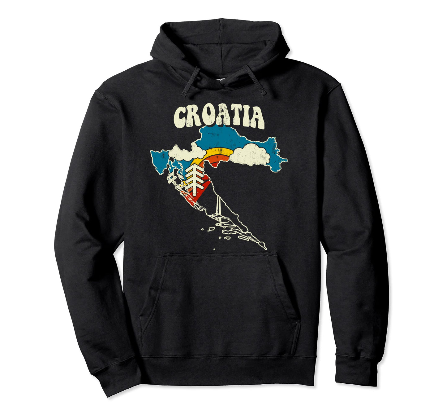 Croatia Croatian Country Rainbow 70S Map Hoodie - Graphic Print for Adults - T-Shirt, Sweatshirt, Hoodie