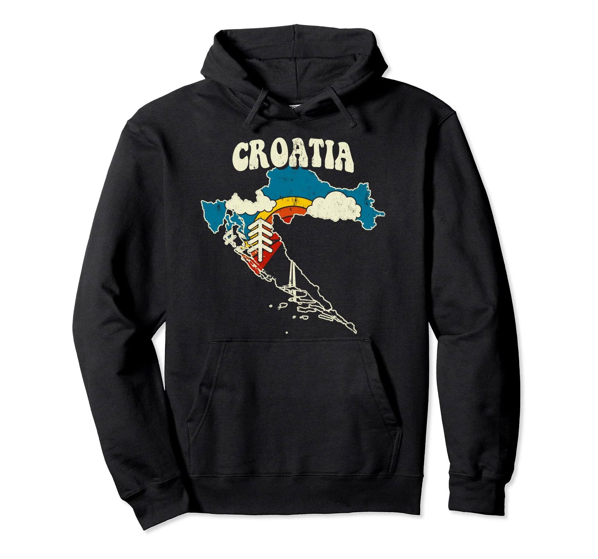 Croatia Croatian Country Rainbow 70S Map Hoodie - Graphic Print for Adults - T-Shirt, Sweatshirt, Hoodie