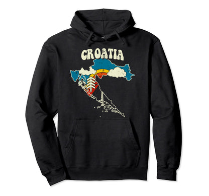 Croatia Croatian Country Rainbow 70S Map Hoodie - Graphic Print for Adults - T-Shirt, Sweatshirt, Hoodie