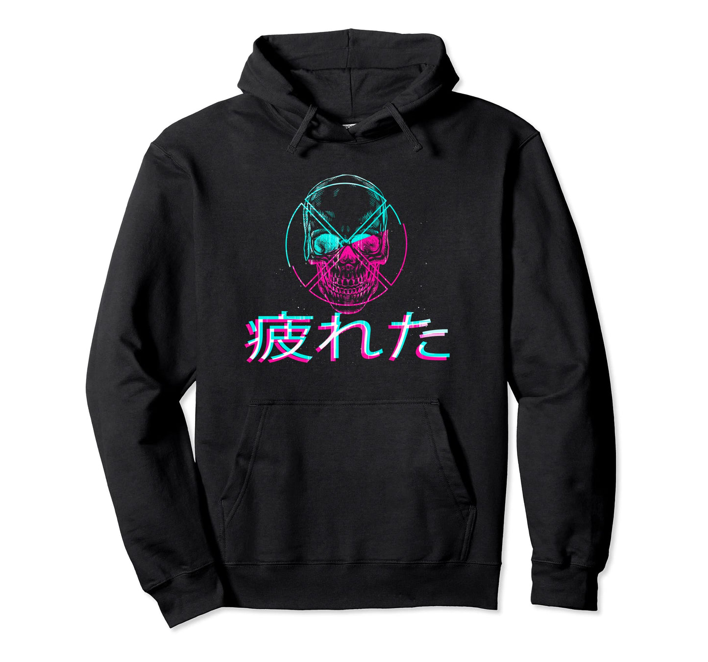 Skull Tired Glitch Japanese Otaku Hoodie - Minimalist Print for Adults - T-Shirt, Sweatshirt, Hoodie