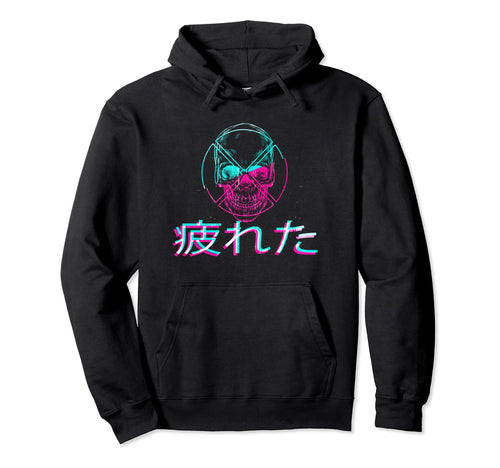 Skull Tired Glitch Japanese Otaku Hoodie - Minimalist Print for Adults - T-Shirt, Sweatshirt, Hoodie