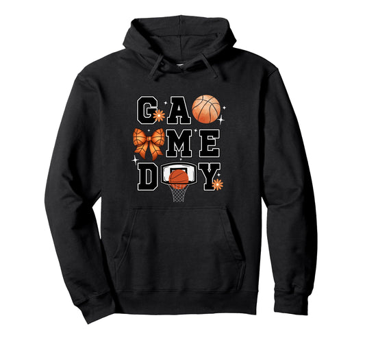 Basketball Coquette Bow Game Day Hoodie - Minimalist Print Men Women - T-Shirt, Sweatshirt, Hoodie
