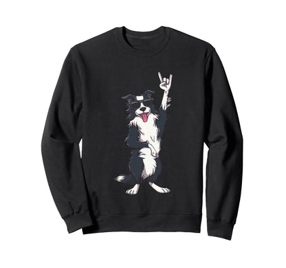 Border Collie Dog Rock And Roll Sweatshirt - Minimalist Print Unisex - T-Shirt, Sweatshirt, Hoodie