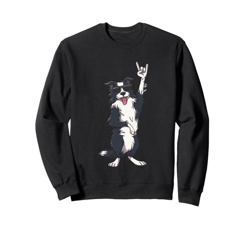 Border Collie Dog Rock And Roll Sweatshirt - Minimalist Print Unisex - T-Shirt, Sweatshirt, Hoodie
