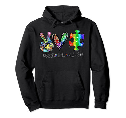 Peace Love Autism Autism Awareness Hoodie - Graphic Print Men Women - T-Shirt, Sweatshirt, Hoodie