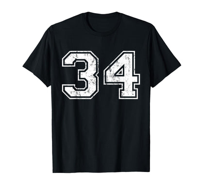 Number 34 Distressed Thirty Four Sport T-Shirt - Unique Graphic for Adults - T-Shirt, Sweatshirt, Hoodie