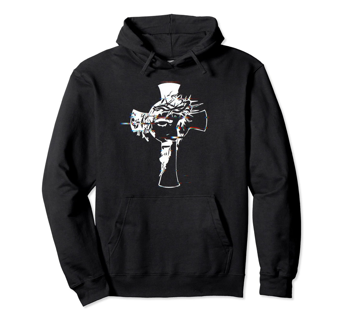 Jesus Cross Glitch Vaporwave Faith Hoodie - Trendy Graphic Men Women - T-Shirt, Sweatshirt, Hoodie