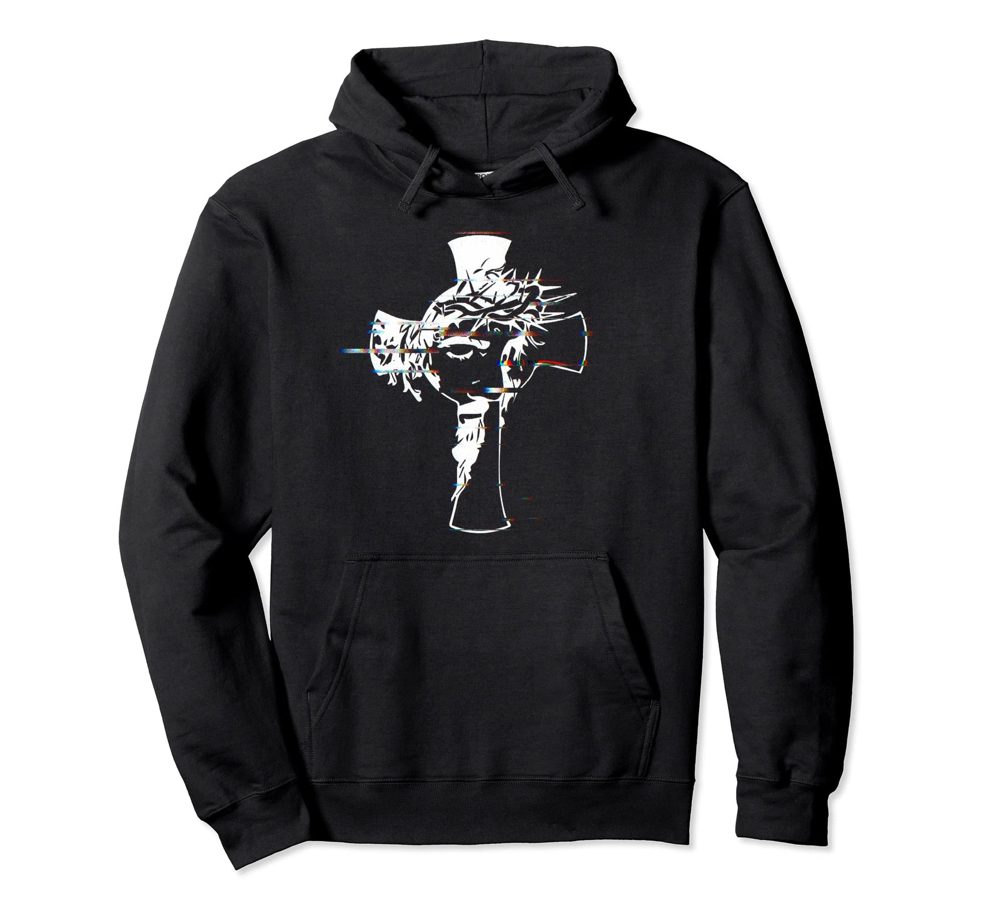 Jesus Cross Glitch Vaporwave Faith Hoodie - Trendy Graphic Men Women - T-Shirt, Sweatshirt, Hoodie