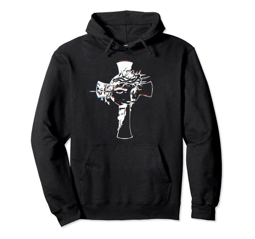 Jesus Cross Glitch Vaporwave Faith Hoodie - Trendy Graphic Men Women - T-Shirt, Sweatshirt, Hoodie