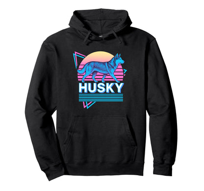 Husky Synthwave Aesthetic Dog Lover Hoodie - Custom Art Print for Adults - T-Shirt, Sweatshirt, Hoodie