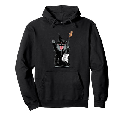 Cat Wizard Electric Guitar Funny Hoodie - Aesthetic Graphic Men Women - T-Shirt, Sweatshirt, Hoodie