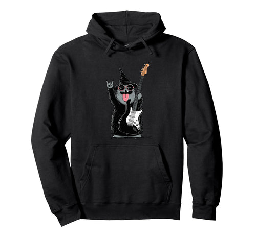 Cat Wizard Electric Guitar Funny Hoodie - Aesthetic Graphic Men Women - T-Shirt, Sweatshirt, Hoodie