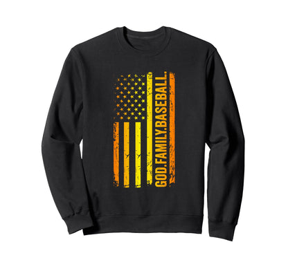 God Family Baseball Us American Flag Sweatshirt - Trendy Graphic Unisex - T-Shirt, Sweatshirt, Hoodie