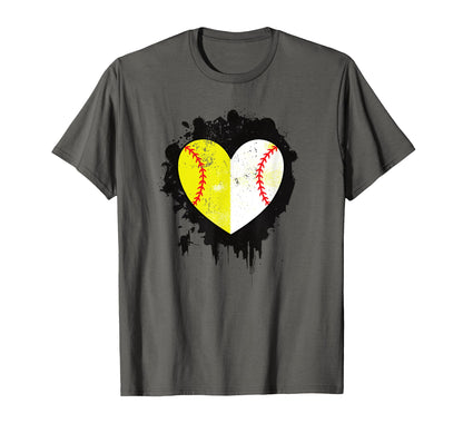 Baseball And Softball Heart Team Parent T-Shirt - Unique Graphic Men Women - T-Shirt, Sweatshirt, Hoodie