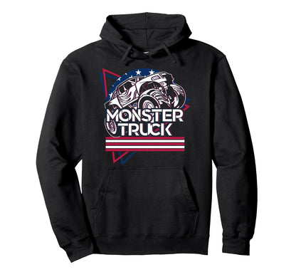 Vaporwave Aesthetic Monster Truck Usa Flag Hoodie - Unique Graphic Unisex - T-Shirt, Sweatshirt, Hoodie