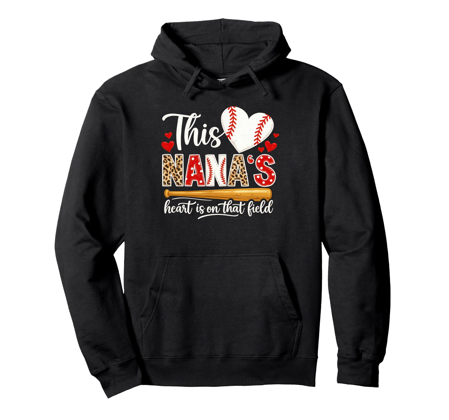 Baseball Nana Heart Field Proud Nana Hoodie - Graphic Print for Adults - T-Shirt, Sweatshirt, Hoodie