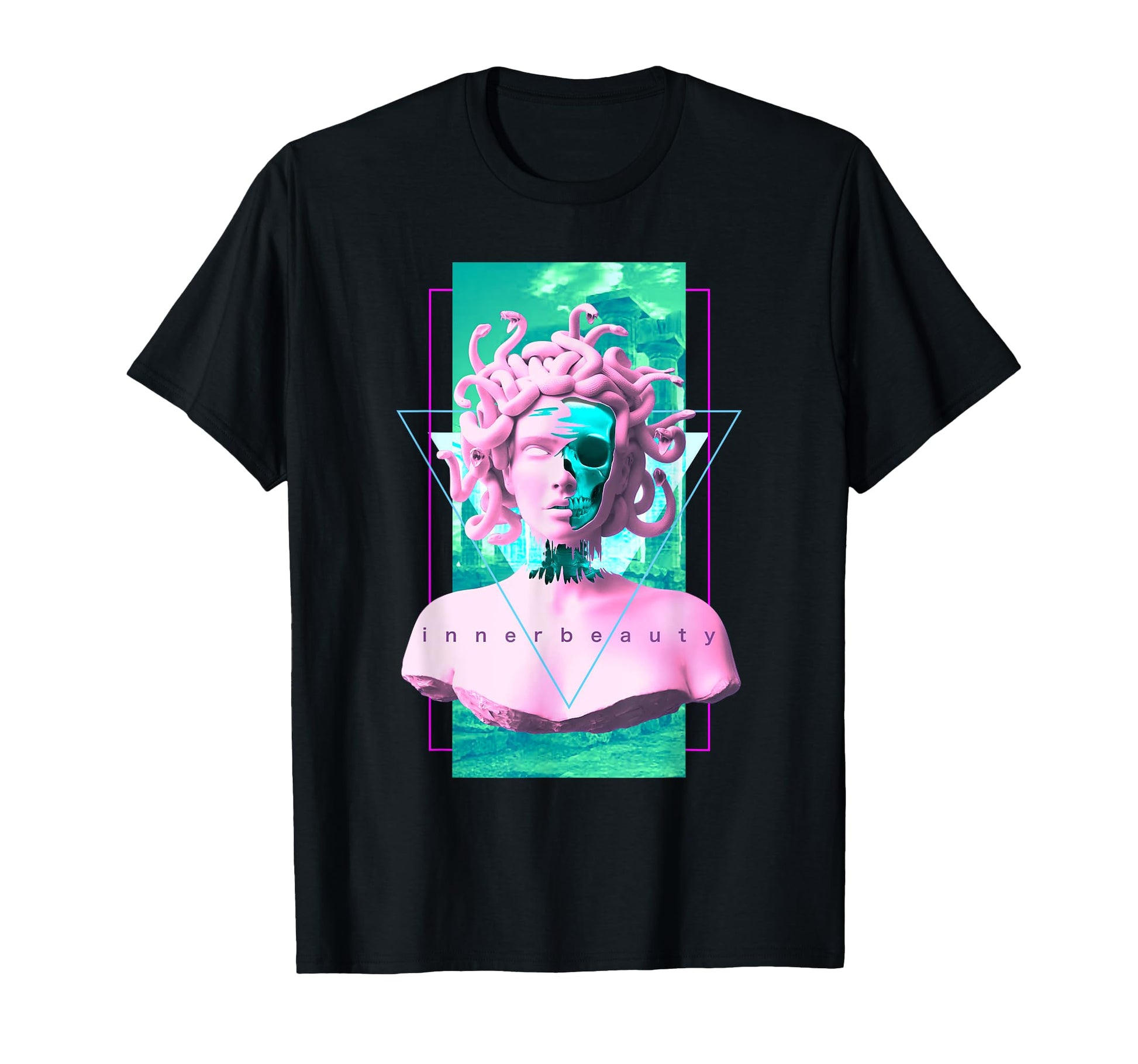 Vaporwave Medusa Statue Skull Aesthetic Art T-Shirt - Unique Graphic Unisex - T-Shirt, Sweatshirt, Hoodie