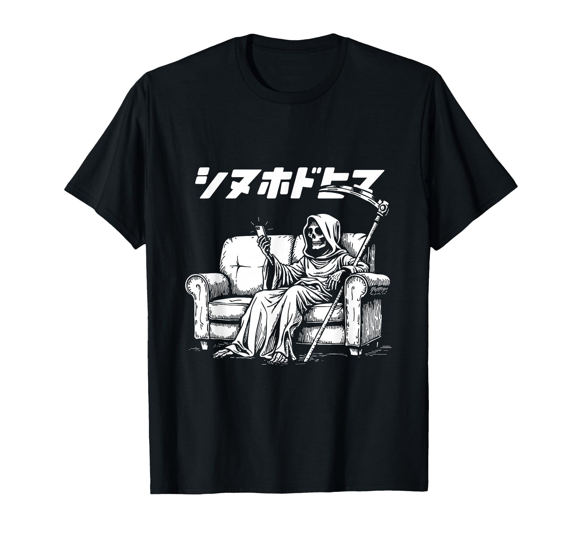 Bored Reaper Japanese Vaporwave Aesthetic T-Shirt - Minimalist Print Unisex - T-Shirt, Sweatshirt, Hoodie