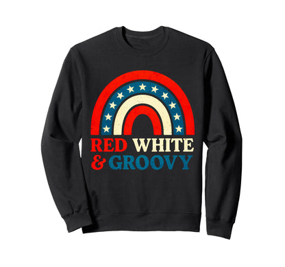 Red White Groovy 4Th July Rainbow Sweatshirt - Custom Art Print for Adults - T-Shirt, Sweatshirt, Hoodie