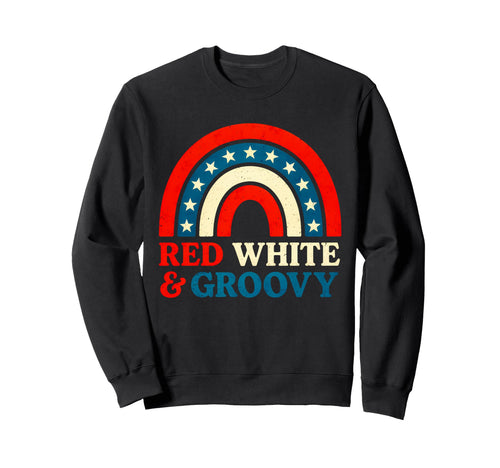 Red White Groovy 4Th July Rainbow Sweatshirt - Custom Art Print for Adults - T-Shirt, Sweatshirt, Hoodie